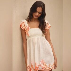 Anthropologie Flitter Sleeve Dress Embroidered Fruit orange